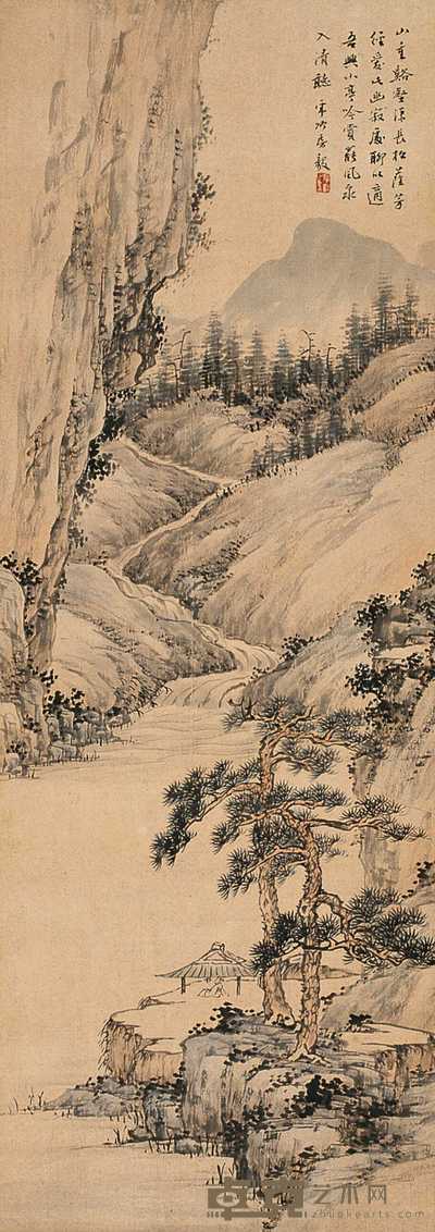 房毅 松亭观瀑图 轴 110×40cm